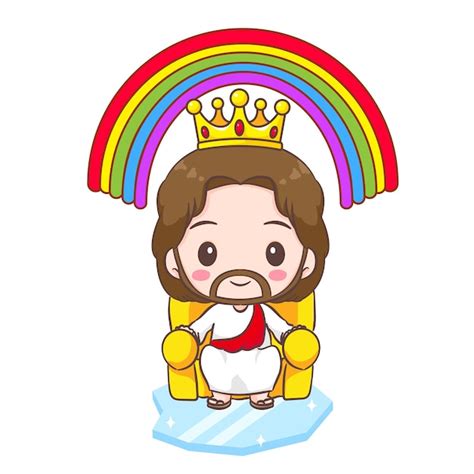 Premium Vector Cute Jesus Christ Cartoon Character Sitting On Throne