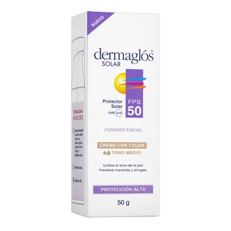 Protector Solar Facial Dermaglos FPS50 Con Color Tono Medio X 50gr