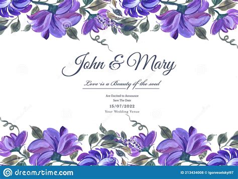 Wedding Invitation Watercolor Decorative Flowers Card Background Stock