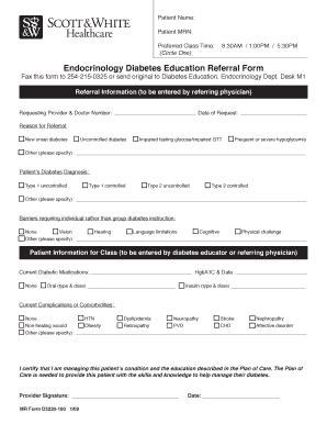 Fillable Online Sw Endocrinology Diabetes Education Referral Form Fax