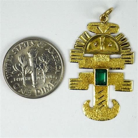 Inca God Icon 18K Yellow Gold Emerald Charm Pendant For Sale at 1stDibs ...