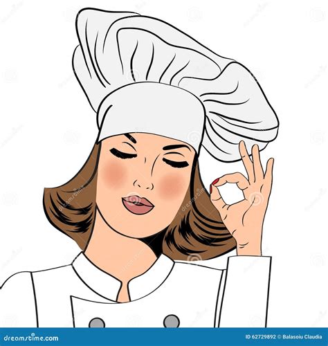 Chef Woman In Uniform Gesturing Ok Sign With Her Hand Stock Vector