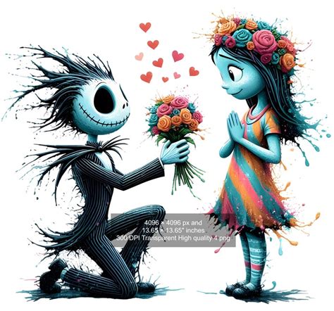 Jack And Sally Valentine S Day Png Watercolor And Splash Jack And