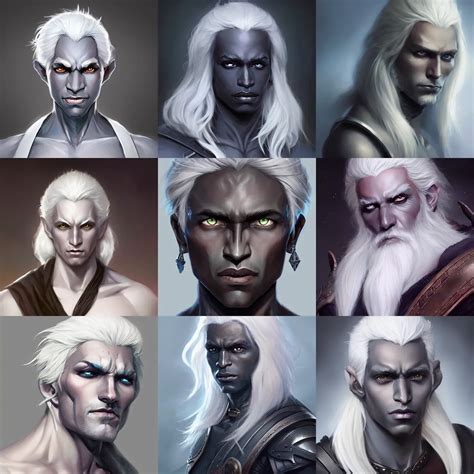 A Portrait Of A Male Drow Elf With Long White Hair Stable Diffusion