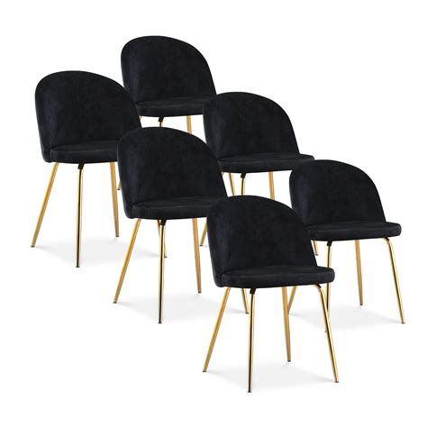 Lot De 6 Chaises Scandinaves Cecilia Velours Noir Pieds Or