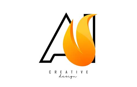 Outline Vector Illustration Of Abstract Letters Ai A I With Fire Flames