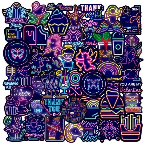 Neon Light Sticker Pack Neon Light Decal Neon Sign Sticker Cool Sticker