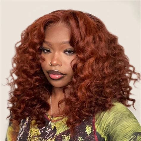 Orange Red Loose Curl Wigs Deep Parting 5x5 Wigs Wiggins Hair