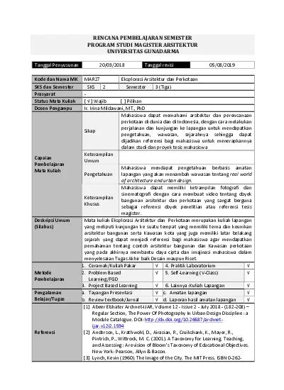 Rencana Pembelajaran Semester Program Studi Magister Arsitektur