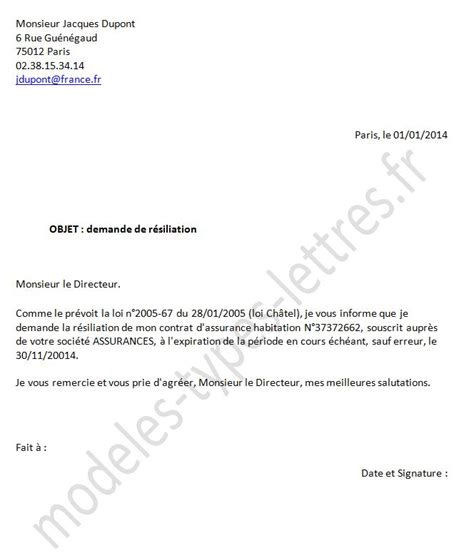 Modele De Lettre Resiliation Assurance Habitation