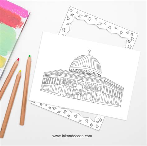 Dome Of The Rock Colouring Page Ink And Ocean