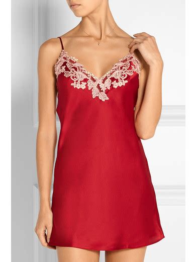 La Perla Maison Lace Trimmed Silk Blend Satin Chemise NET A PORTER