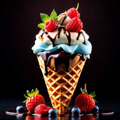 Premium Photo Delicious Ice Cream With Fruits Topping Generated By Ai