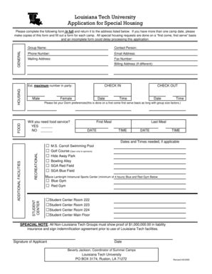 Fillable Online Latech Camp Application Form Louisiana Tech