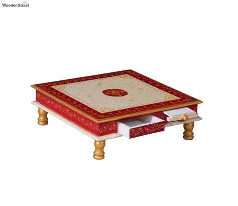 Buy Mdf And Sheesham Wood X Chowki With Drawer White At Off