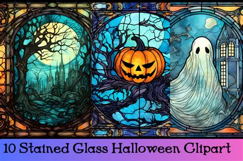 Spooky Halloween Stained Glass Clipart Graphic By Laura Beth Love · Creative Fabrica