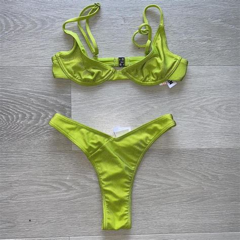 Twiin Fluro Green Ribbed Bikini Both Xs And Fit An Depop