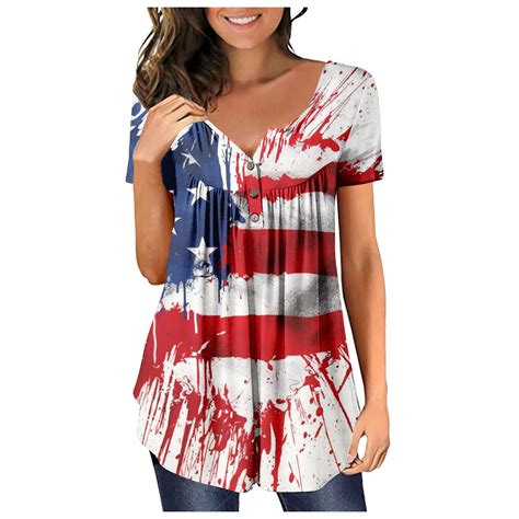 Seniver 4Th Of July Tops Women S Casual Summer V Neck Button Short