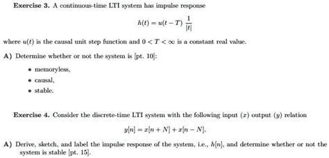 Solved Exercise 3 A Continuous Time Lti System Has Impulse Response H