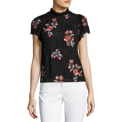 Rebecca Taylor Short Sleeve Floral Embroidered Lace Top Evachic