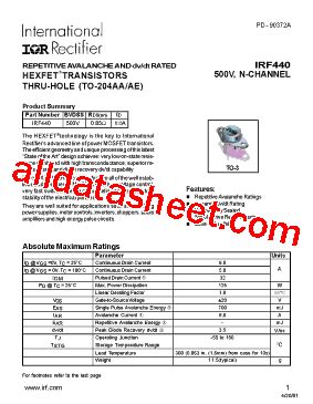 IRF440 Datasheet PDF International Rectifier