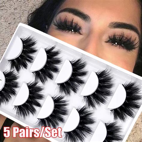 5pairs Set Faux Mink Hair False Eyelashes Wispy Criss Cross Fluffy