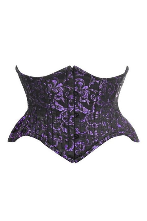 Plus Size Top Drawer Black And Purple Brocade Double Steel Boned Mini