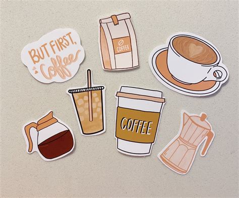 Coffee Sticker Set 7 Stickers Etsy In 2020 Coffee Stickers Sticker