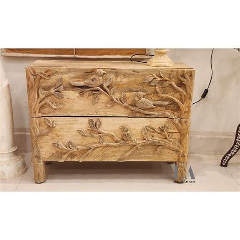 Hand Carved Ornithology 2 Drawers Dresser In Washed Grey Etsy