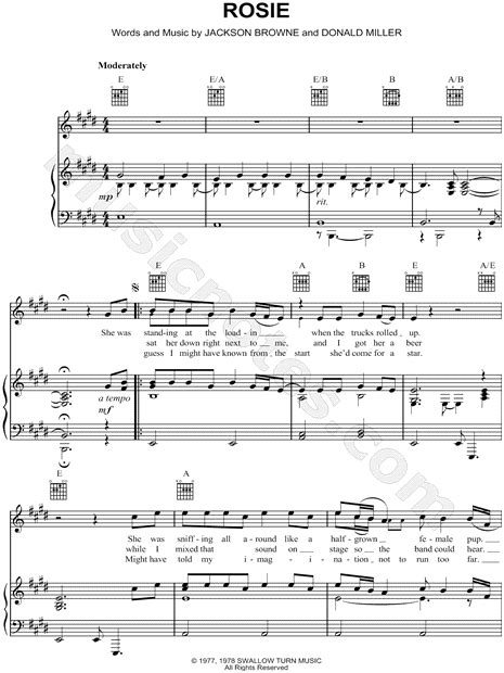 Jackson Browne Rosie Sheet Music In E Major Transposable Download And Print Sku Mn0047907