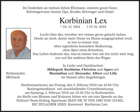 Traueranzeigen Von Korbinian Lex Trauer Merkur De