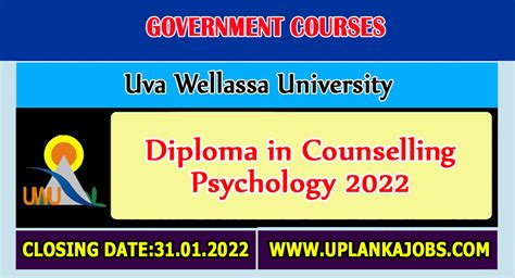 Diploma In Counselling Psychology 2022 Uva Wellassa University