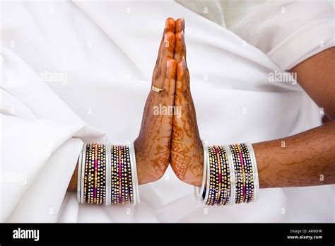 Indian Girl Henna Prayer Hands Stock Photo Alamy