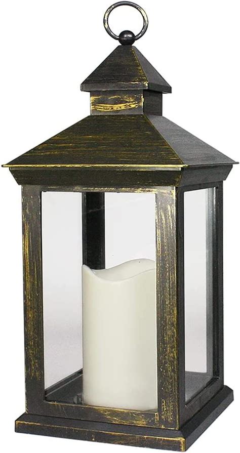 Bright Zeal 14 Tall Vintage Decorative Lantern With Led Pillar Candle Distressed Gold