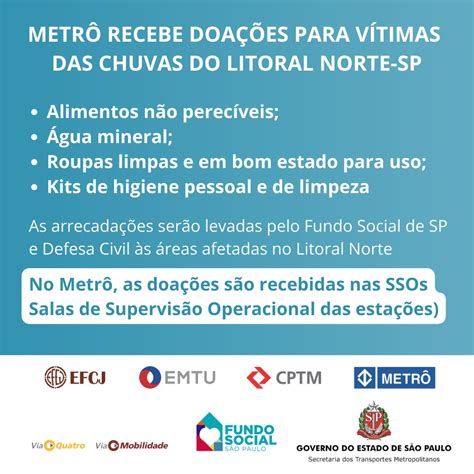 Metrô De São Paulo On Twitter 🚇o Metrô Também Recebe Doações Em Suas