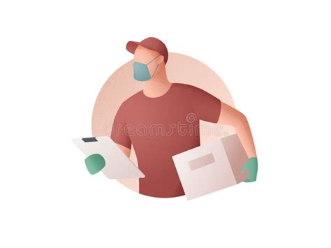 Delivery Man In Medical Protective Mask Holding A Box Stock Vector