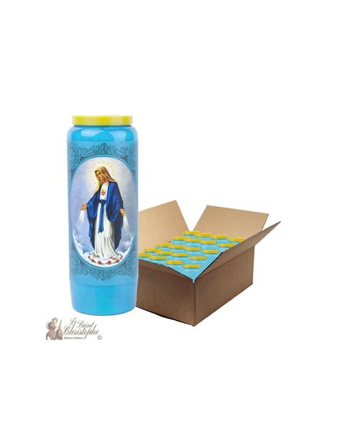 Bougie De Neuvaine Bleu Clair La Vierge Miraculeuse Carton Pi Ces