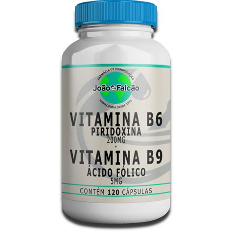 Vitamina B6 Piridoxina 200mg Vitamina B9 Ácido Fólico 5mg 120 Cápsulas