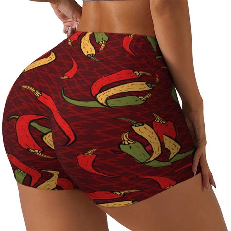 Cauagu Hot Chili For Womens Workout Impact Shorts Booty Biker Shorts High Waisted Elastic