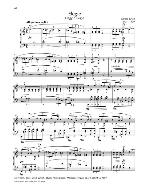 Elegy By Edvard Grieg Sheet Music For Piano Solo At Sheet Music Direct