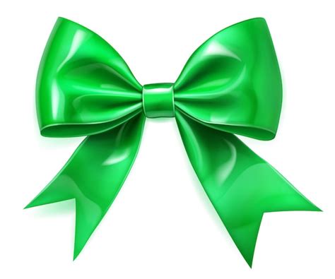 Beautiful Large Shiny Bow Made Of Green Ribbon With Soft Shadow On