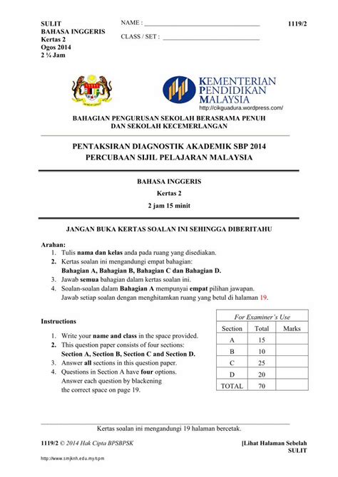 PDF PENTAKSIRAN DIAGNOSTIK AKADEMIK SBP 2014 PERCUBAAN PERCUBAAN