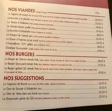 Menu Au Le Qg Restaurant Aix Les Bains