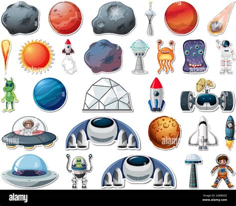 Set Of Stickers With Solar System Objects Isolated Illustration Stock