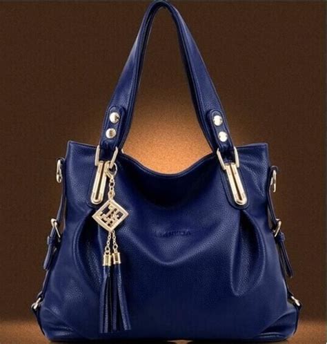 Women S Fashion Casual Leather Handbags Totes Navy Blue Women S