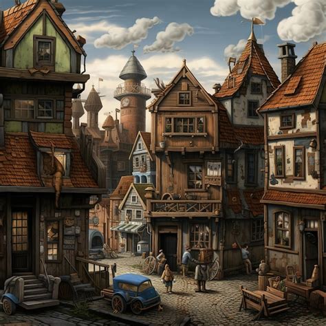 Premium AI Image | Old European village illustration