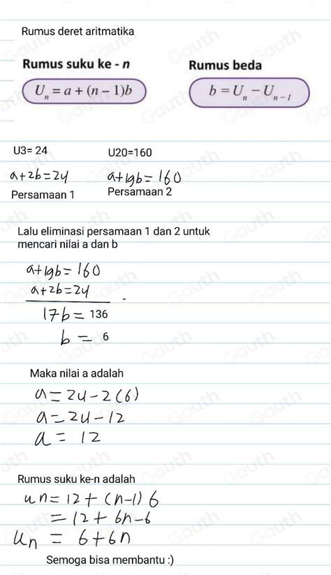 Solved E 8 7 Diketahui Suku Ke 3 Dan Suku Ke 20 Dari Suatu