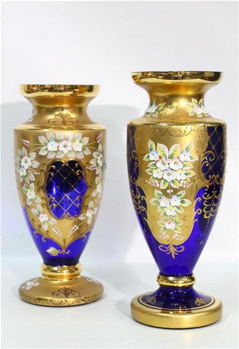 A Pair Of Venetian Glass Vases In Blue Gilt And Enamelled Emporium Auction Theodore Bruce