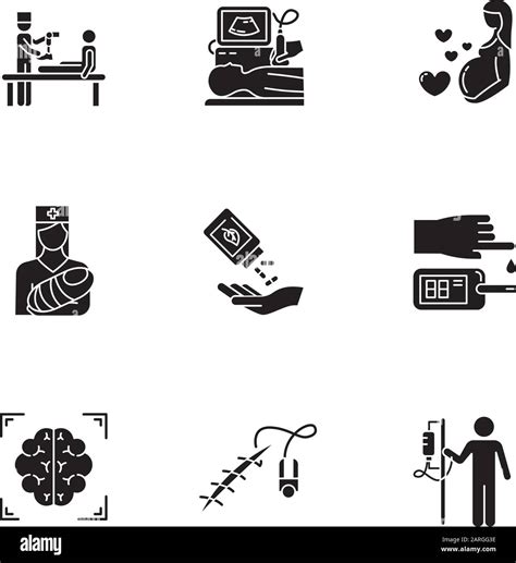 Medical Procedure Glyph Icons Set Prosthetics Ultrasound Diagnostic