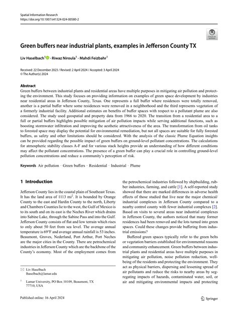 Pdf Green Buffers Near Industrial Plants Examples In Jefferson County Tx